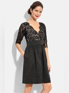 NWT Eliza J Black Illusion Laced Lined Fit & Flare Dress Dz 6